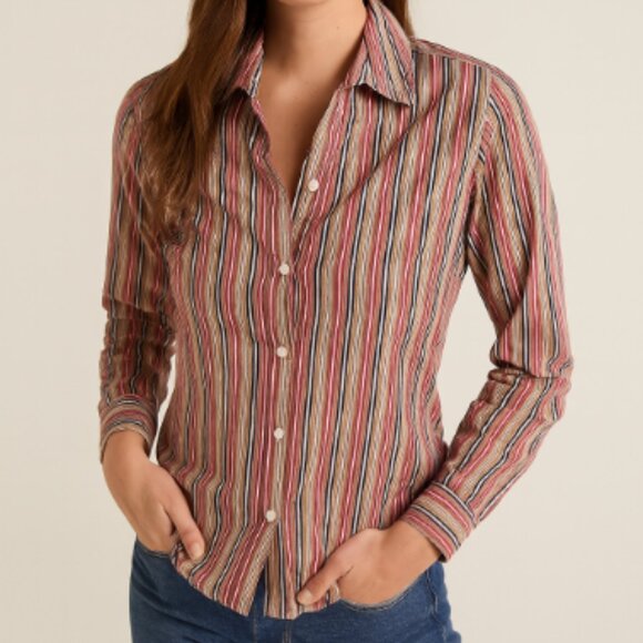 Ladies Button Down Striped Shirt - Picture 1 of 5